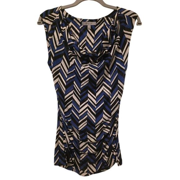 Classiques Entier Tops - Classiques Entier Silk Chevron Top Women’s Small Blue Black Cowl Neck Y2K